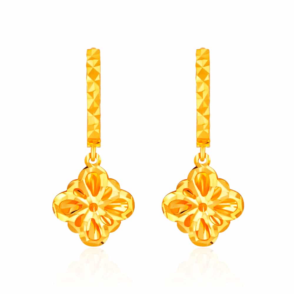 SK 916 Fleur Radiance Dangling Hoop Gold Earrings