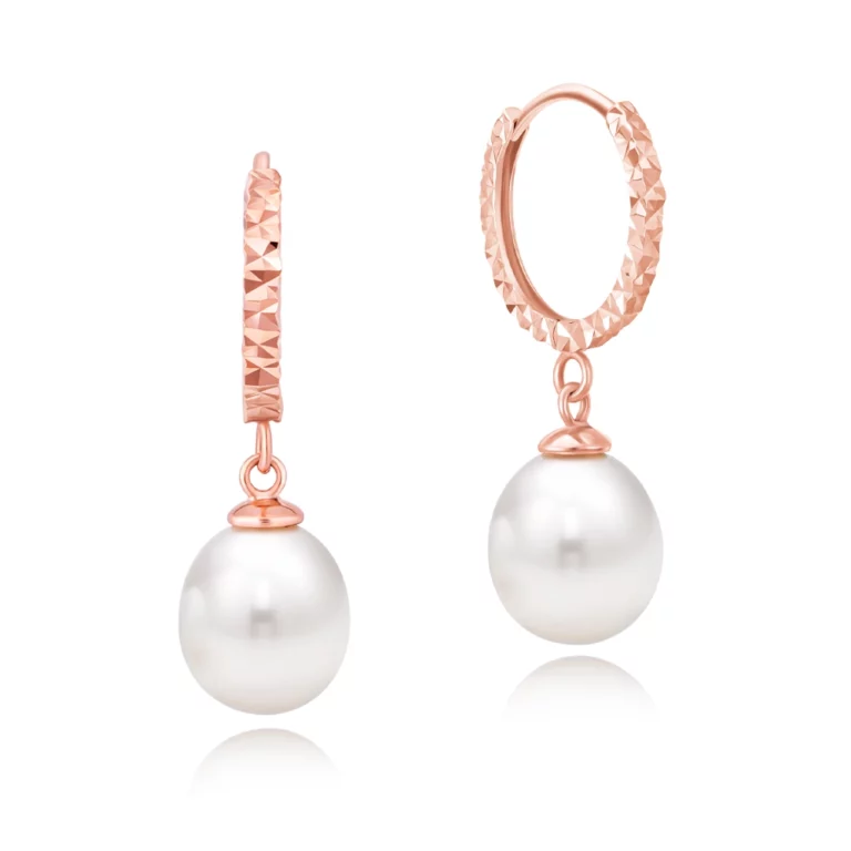 Aria Shimmer 14K Rose Gold Pearl Huggie Earrings