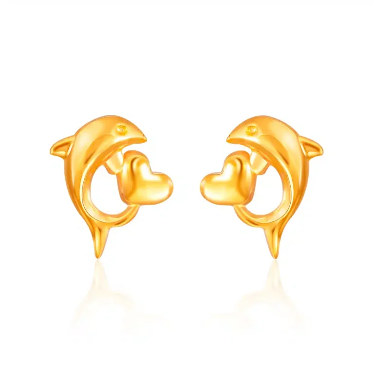 SK 916 Dolphin Heart Gold Earrings