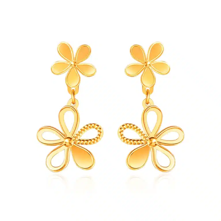 SK 916 Double Bloom Drop Gold Earrings
