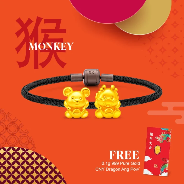 Monkey Zodiac 999 Pure Gold Charm Bracelet Triple Union (三合) Bundle